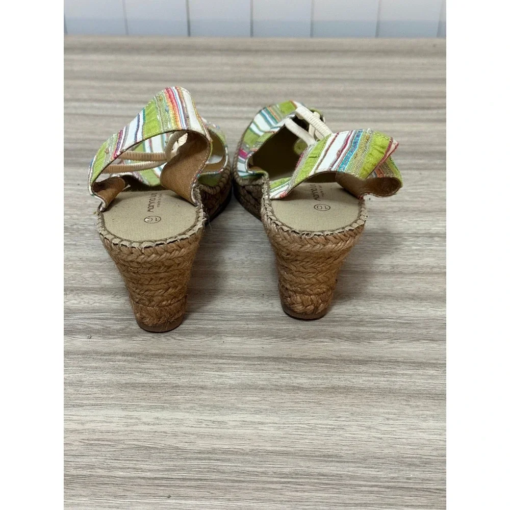 Marina Luna Women Espadrille Wedge Sandals 10 Green Striped Boho Coastal Spain
